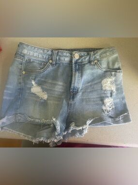 refuge Light Blue Distressed Denim Shorts